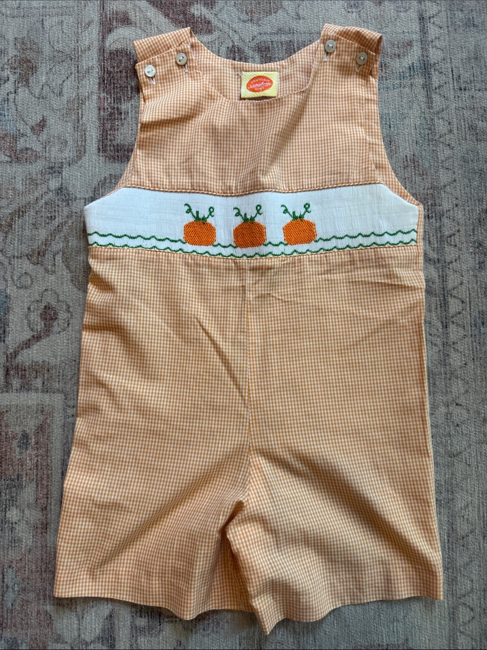 Vintage Pumpkin Appliqué Kids Overalls - Orange